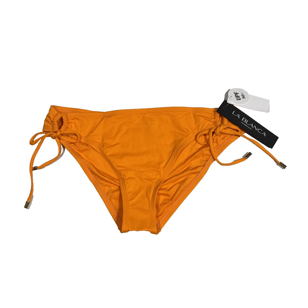 La Blanca Island Goddess Side-Tie Bikini Swimsuit Bottom Sz 10 Tangerine UPF 50+